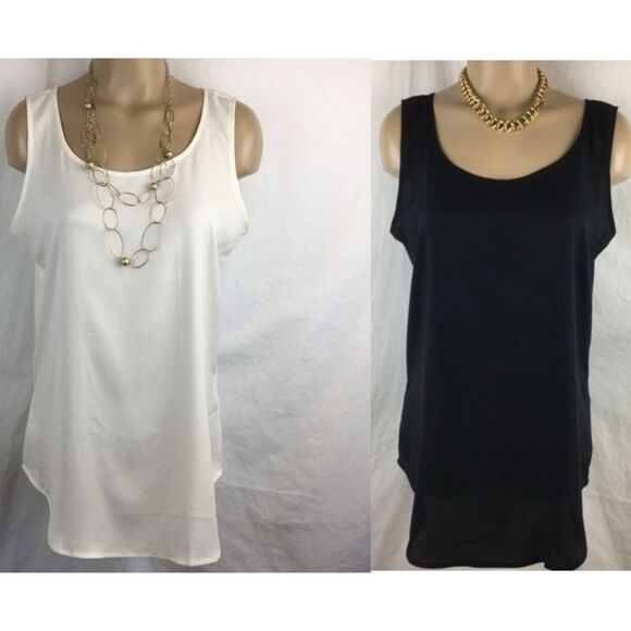 Ann Taylor SET of 2 Black & Ivory Sleeveless Basic Shell Tank Tops M NEW - Picture 1 of 9